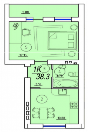 1-комнатная 38.3 м² в ЖК Eco Solaris от 15 930 грн/м², с. Крыжановка