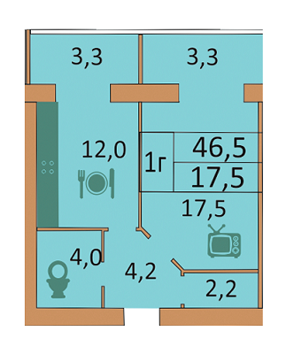 1-комнатная 46.5 м² в ЖК Семейный от застройщика, Винница
