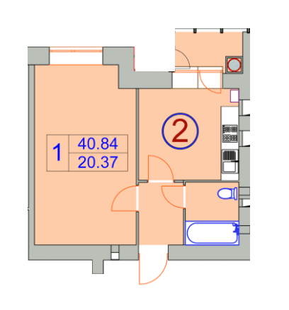 1-комнатная 40.84 м² в ЖСК Счастливый от застройщика, Хмельницкий