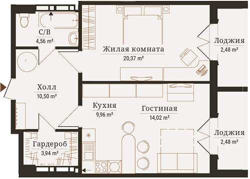 2-комнатная 68 м² в ЖК Новая Англия от 19 800 грн/м², Киев