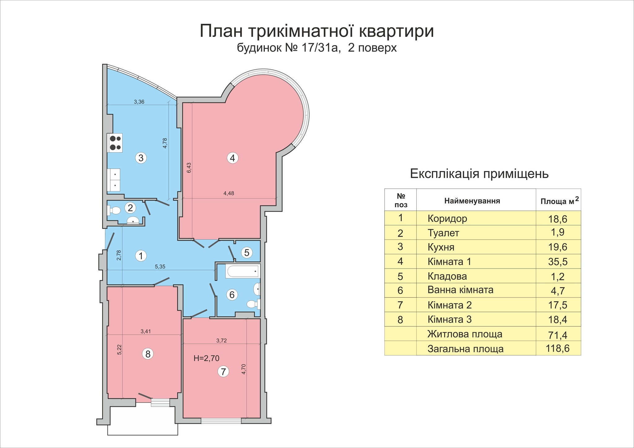 3-комнатная 118.6 м² в ЖК Васильковский от застройщика, Киев
