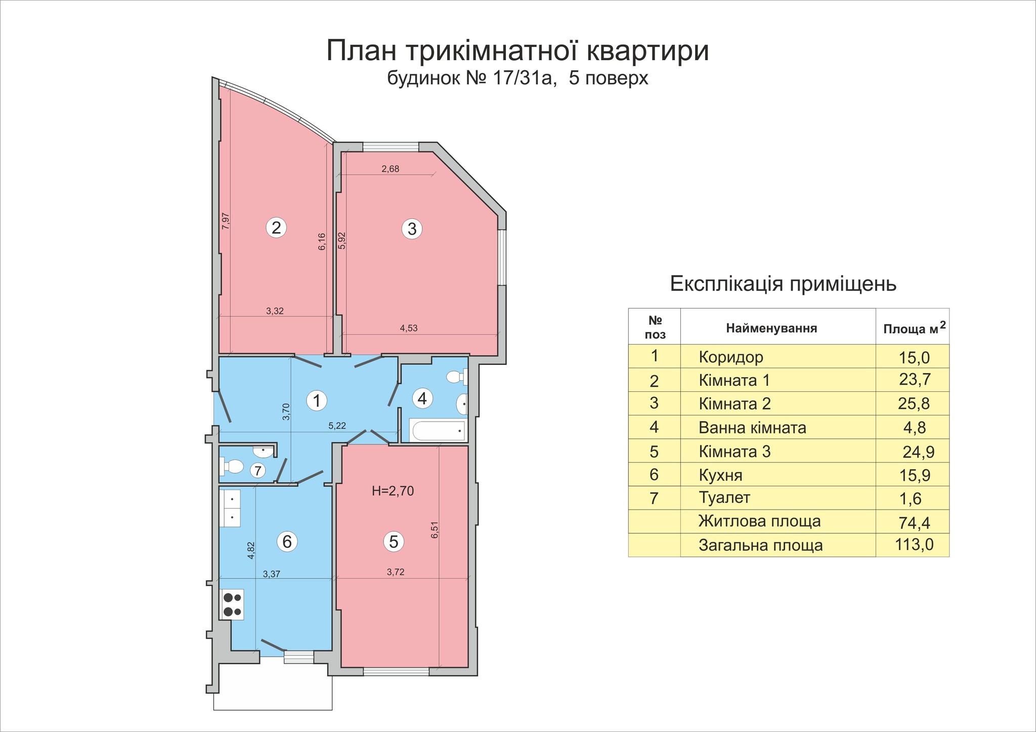 3-комнатная 113 м² в ЖК Васильковский от застройщика, Киев
