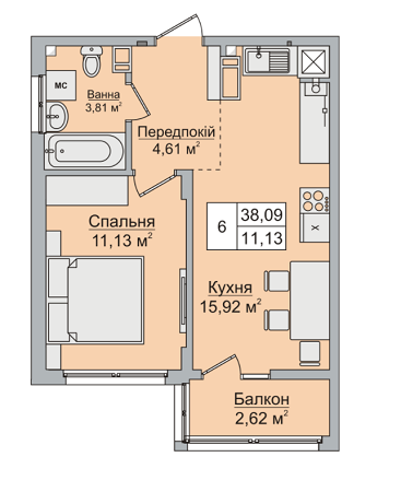 1-комнатная 38.09 м² в ЖК Стожары от 14 500 грн/м², с. Софиевская Борщаговка