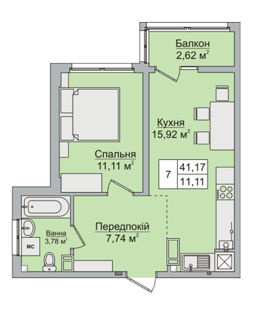 1-комнатная 41.17 м² в ЖК Стожары от 14 000 грн/м², с. Софиевская Борщаговка