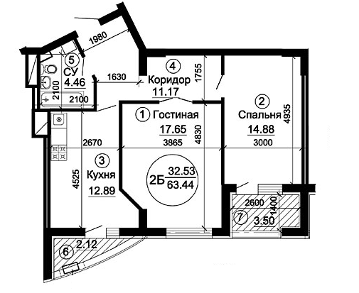 2-комнатная 63.44 м² в ЖК Чкаловский от 20 500 грн/м², Днепр