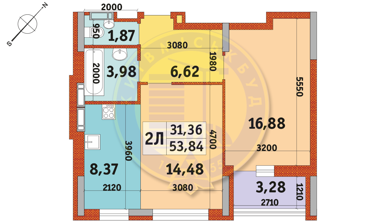 2-комнатная 53.84 м² в Апарт-комплекс в Пуще-Водице от 22 320 грн/м², Киев