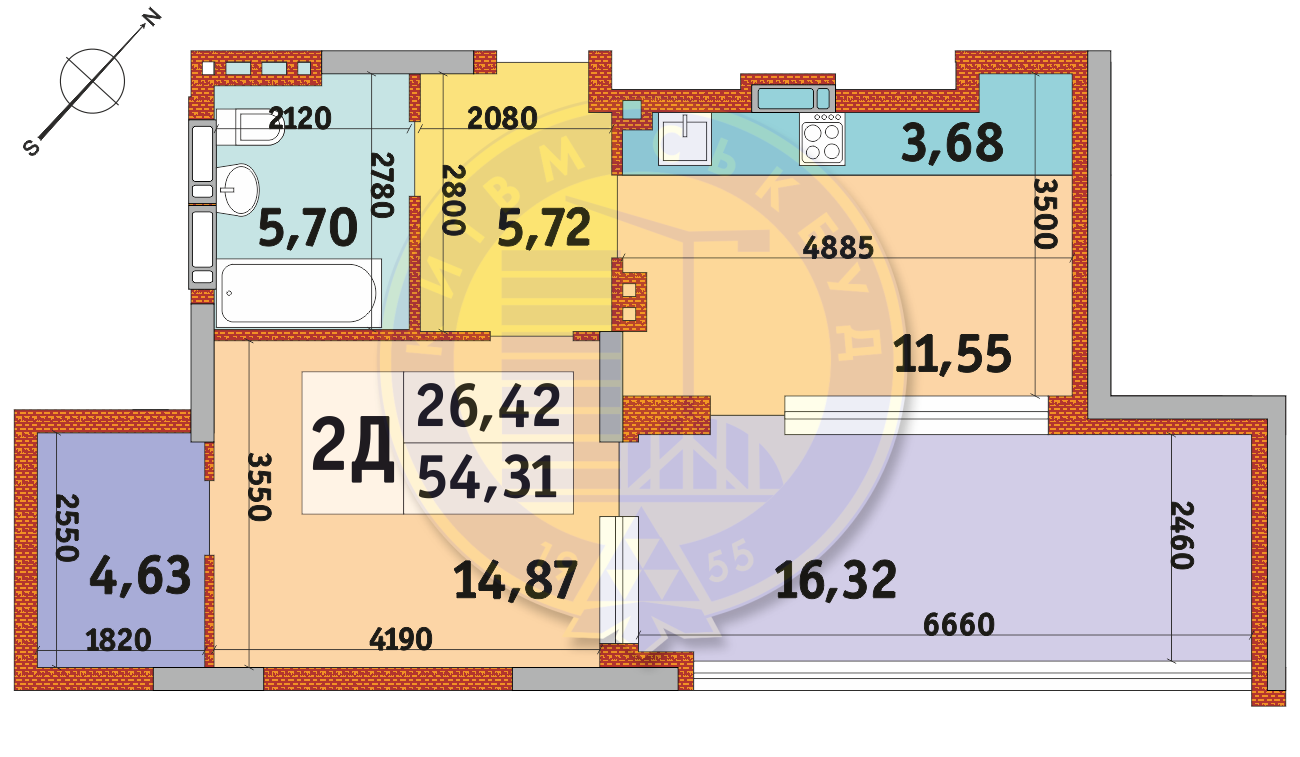 2-комнатная 54.31 м² в Апарт-комплекс в Пуще-Водице от 23 560 грн/м², Киев