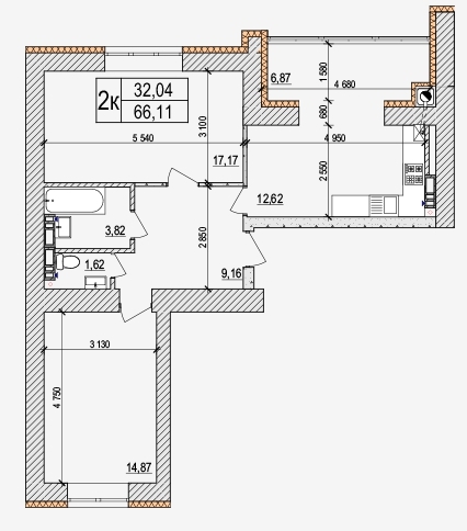 2-комнатная 66.11 м² в ЖК AGAM от 27 000 грн/м², с. Крюковщина