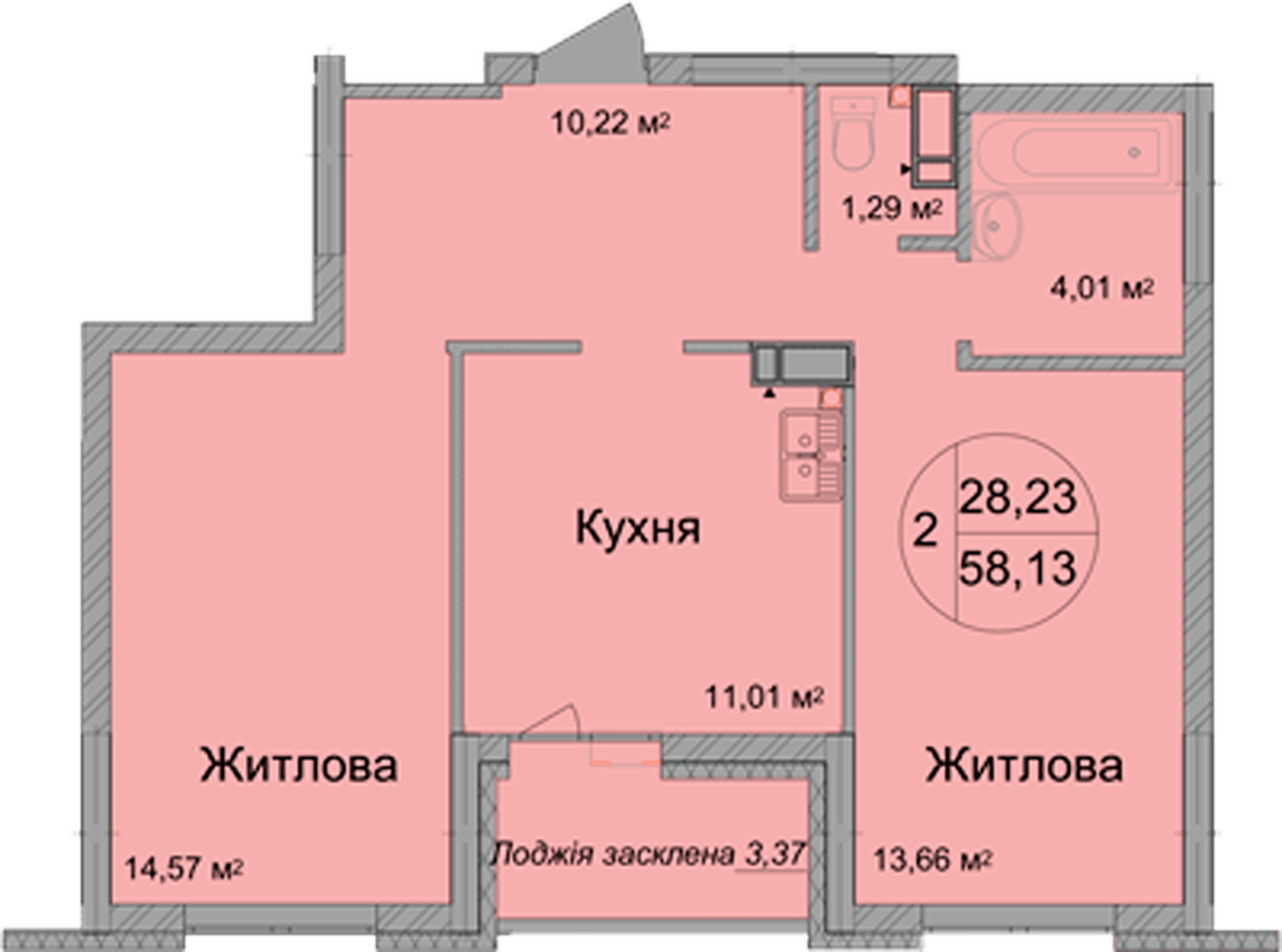 2-комнатная 58.13 м² в ЖК Святобор от 29 800 грн/м², Киев