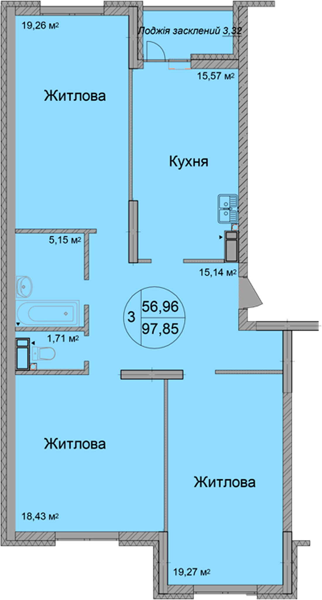 3-комнатная 97.85 м² в ЖК Святобор от 33 500 грн/м², Киев