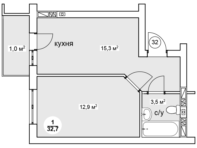 1-комнатная 32.7 м² в ЖК Новая Дания от 13 250 грн/м², с. Софиевская Борщаговка