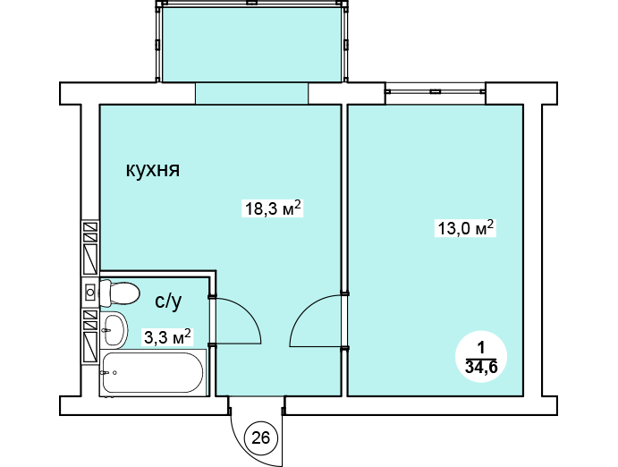 1-комнатная 34.6 м² в ЖК Новая Дания от 13 250 грн/м², с. Софиевская Борщаговка