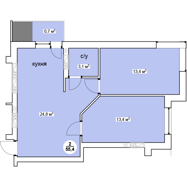2-комнатная 55.4 м² в ЖК Новая Дания от 12 100 грн/м², с. Софиевская Борщаговка