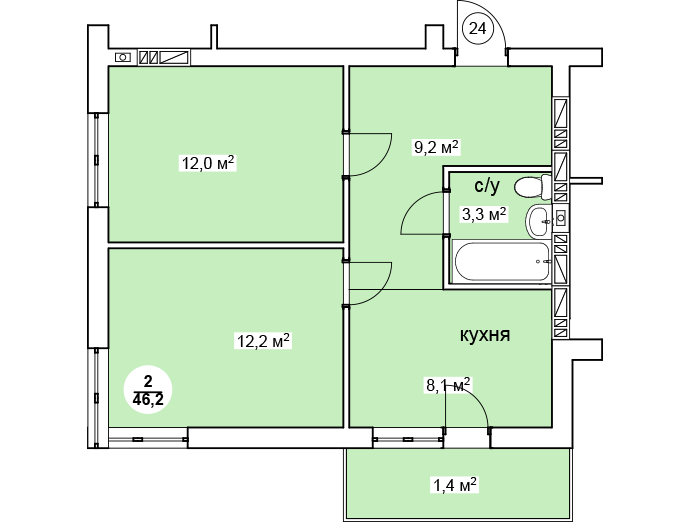2-комнатная 46.2 м² в ЖК Новая Дания от 13 500 грн/м², с. Софиевская Борщаговка