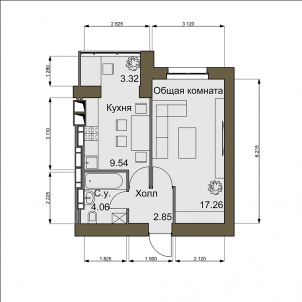 1-комнатная 35.37 м² в ЖК Софиевский квартал от 16 500 грн/м², с. Софиевская Борщаговка