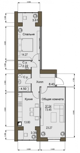 2-комнатная 75.45 м² в ЖК Софиевский квартал от 15 100 грн/м², с. Софиевская Борщаговка