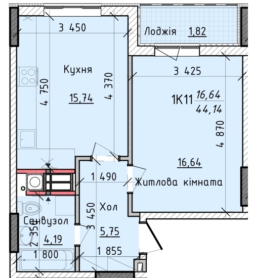 1-комнатная 44.1 м² в ЖК Киевские Зори от 14 700 грн/м², г. Вышгород