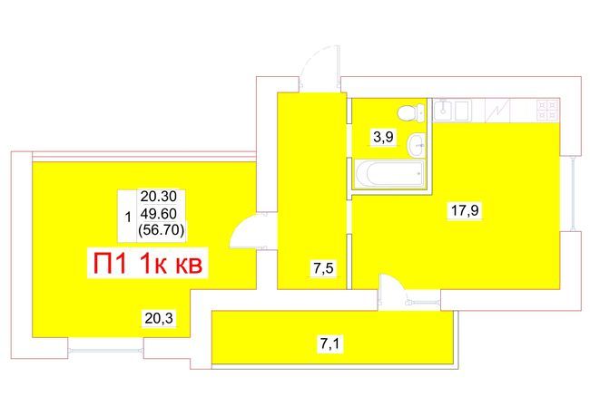 1-комнатная 56.7 м² в ЖК Мрія от 19 950 грн/м², г. Белая Церковь