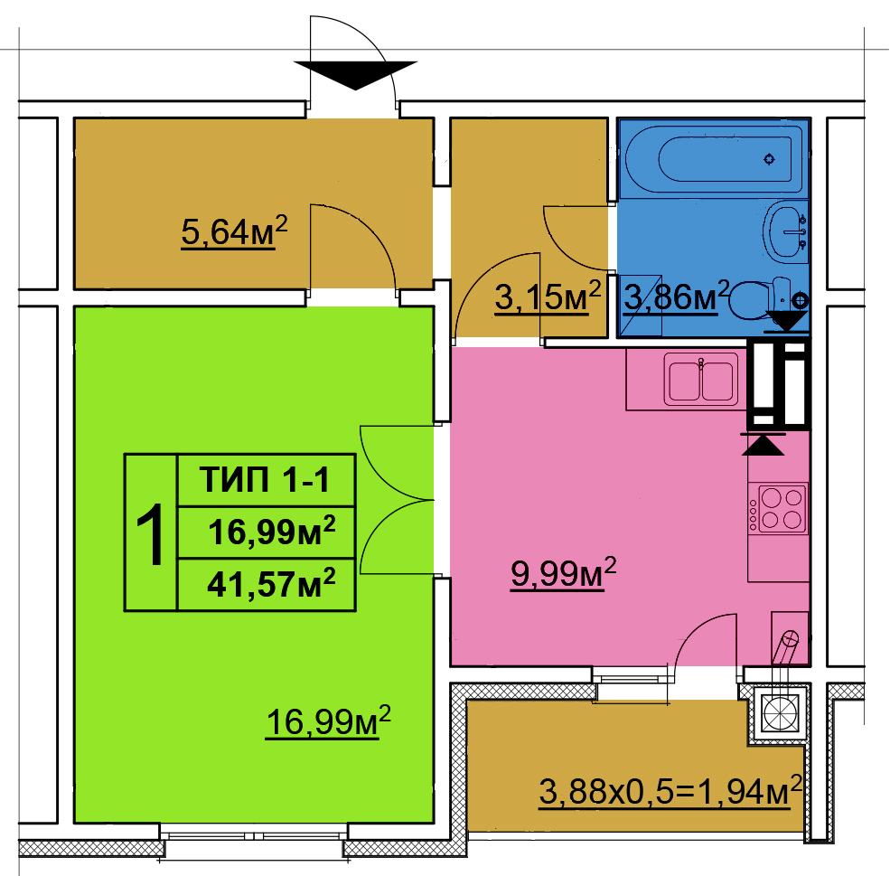1-комнатная 41.57 м² в ЖК Квартал Тарасовский от 12 600 грн/м², с. Тарасовка