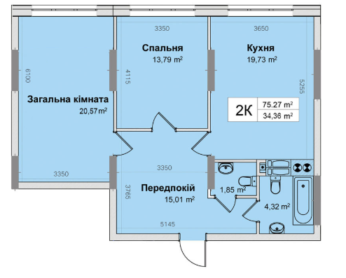 2-комнатная 75.27 м² в ЖК Ривьера от 24 000 грн/м², Киев