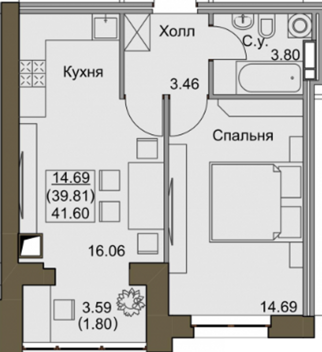 1-комнатная 41.6 м² в ЖК Софиевский квартал от 20 600 грн/м², с. Софиевская Борщаговка
