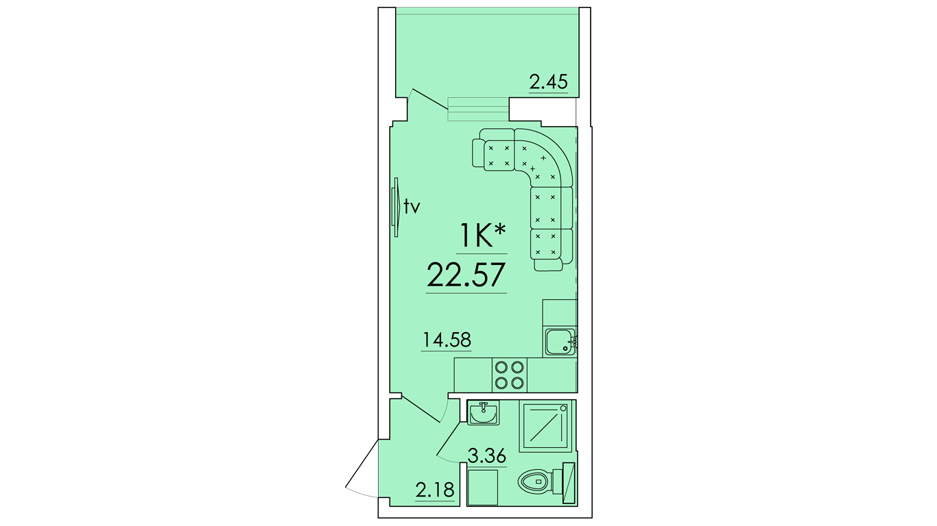 1-комнатная 22.57 м² в ЖК Eco Solaris от 14 200 грн/м², с. Крыжановка