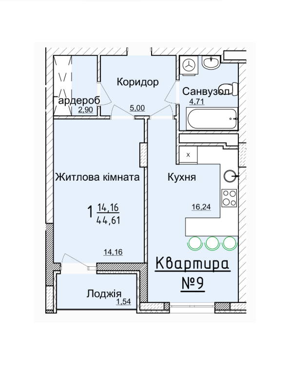1-комнатная 44.61 м² в ЖК Globus Elite от 64 950 грн/м², Львов