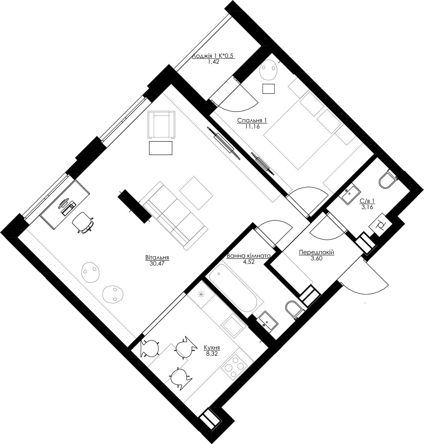 2-комнатная 62.65 м² в ЖК San Francisco Creative House от 33 075 грн/м², Киев