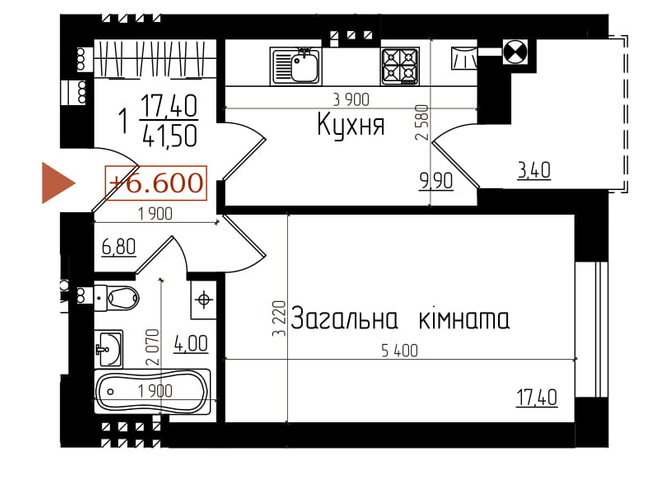 1-комнатная 41.5 м² в ЖК Сонячний от застройщика, Тернополь
