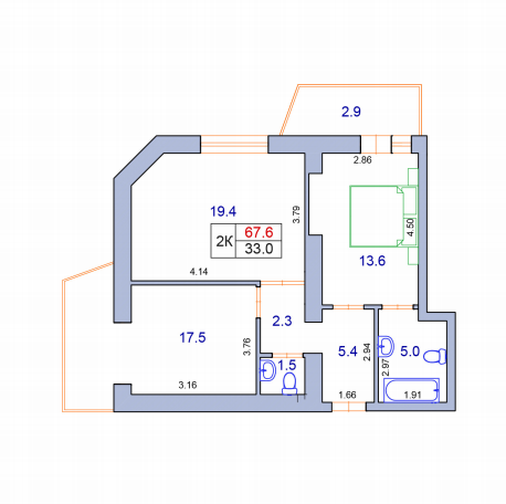 2-комнатная 67.6 м² в ЖК Фонтан от 33 950 грн/м², Хмельницкий