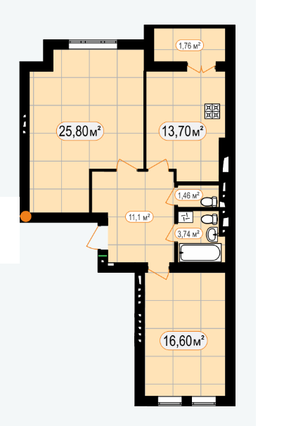 2-комнатная 74.3 м² в ЖК 7'я от 16 300 грн/м², с. Счастливое