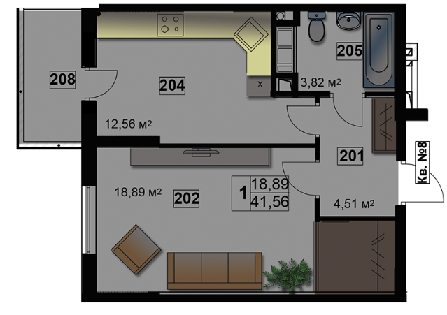 1-комнатная 41.56 м² в ЖК Абрикос от 14 500 грн/м², Житомир