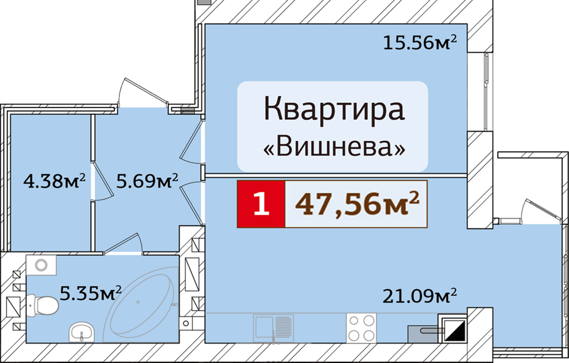 1-комнатная 47.56 м² в ЖК Полесье 2 от 13 000 грн/м², Житомир
