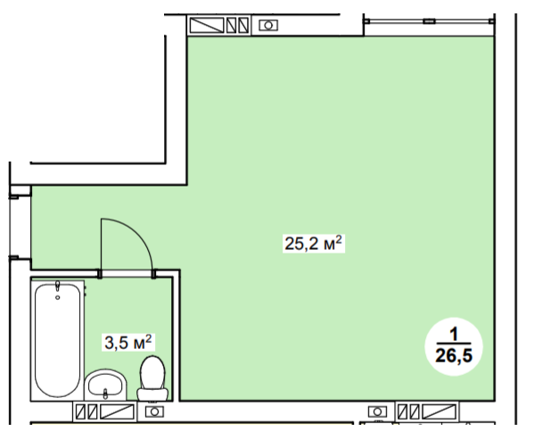 1-комнатная 26.5 м² в ЖК Новая Дания от 22 500 грн/м², с. Софиевская Борщаговка