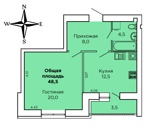 1-комнатная 48.5 м² в ЖК Levanevsky от 17 900 грн/м², Николаев