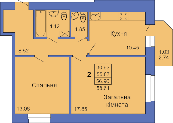 2-комнатная 56.9 м² в ЖК на пл. Павленковская, 3В от 18 000 грн/м², Полтава