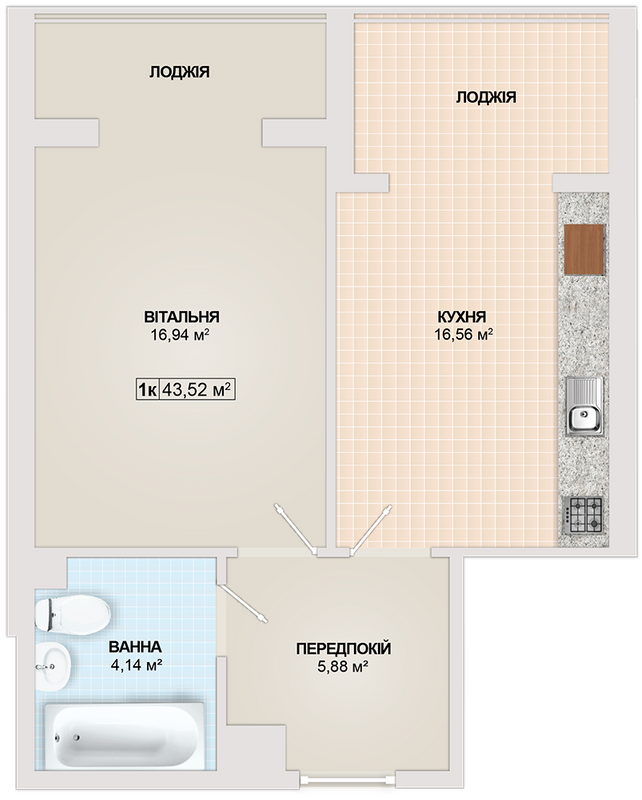 1-комнатная 43.52 м² в ЖК Sonata от 12 700 грн/м², Ивано-Франковск