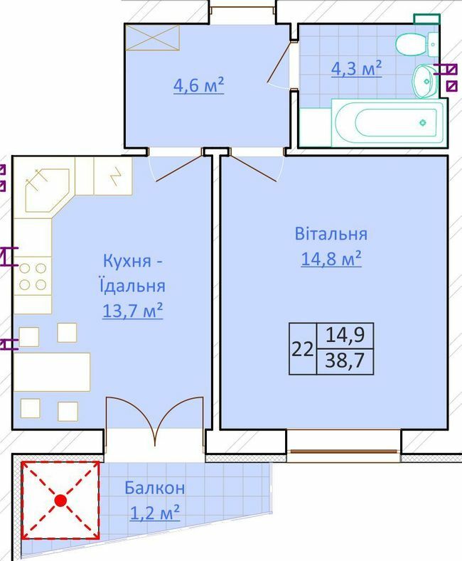 1-комнатная 38.8 м² в КД Довбуш от 22 600 грн/м², г. Трускавец