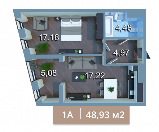 1-комнатная 48.93 м² в ЖК Вежа на Ломоносова от 46 100 грн/м², Киев