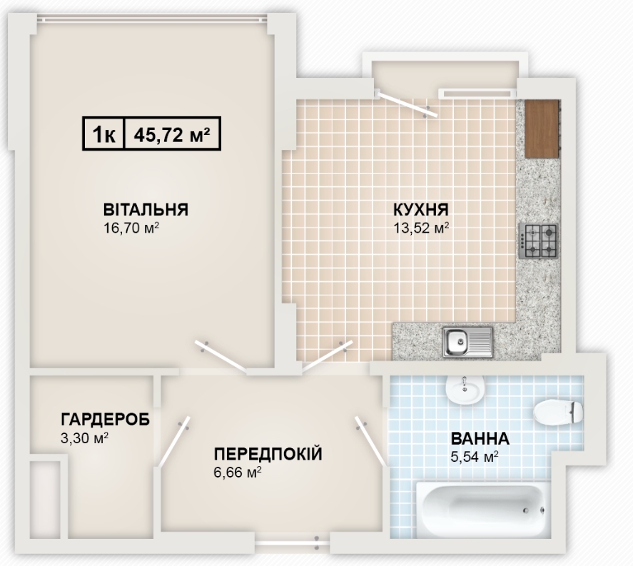 1-комнатная 45.4 м² в ЖК HydroPark DeLuxe от 22 000 грн/м², Ивано-Франковск