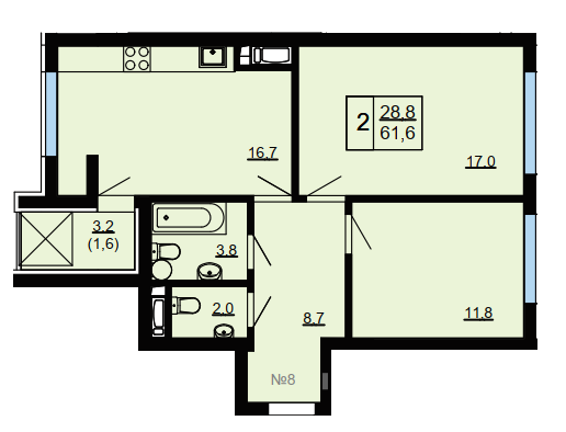 2-комнатная 61.6 м² в ЖК Paradise Avenue от 26 000 грн/м², с. Крюковщина