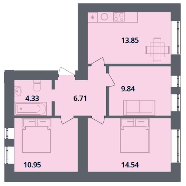 3-комнатная 60.2 м² в ЖК Европейка от 19 500 грн/м², с. Софиевская Борщаговка
