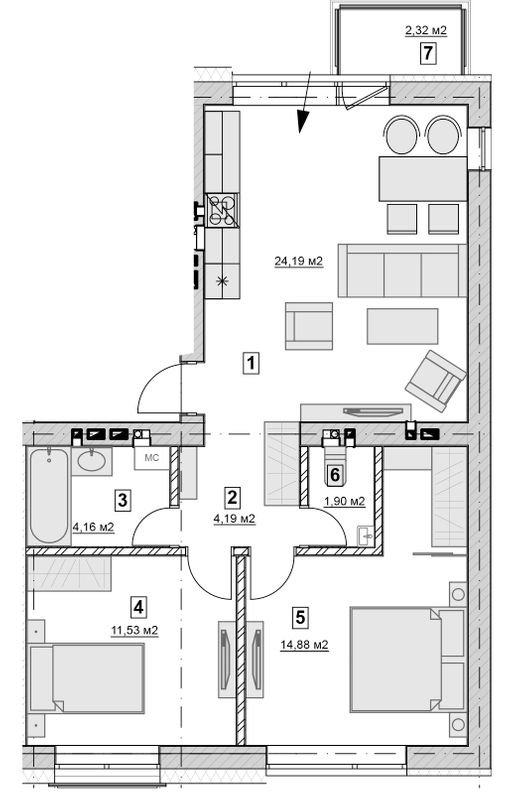 2-комнатная 61.55 м² в ЖК Роза на Граните от 13 950 грн/м², г. Дрогобыч