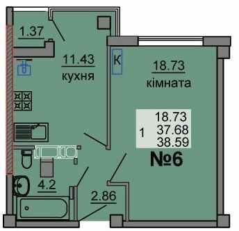 1-комнатная 38.59 м² в ЖК River House от 17 500 грн/м², Луцк