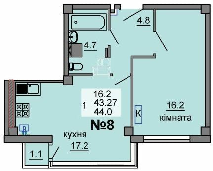 1-комнатная 44 м² в ЖК River House от 17 500 грн/м², Луцк