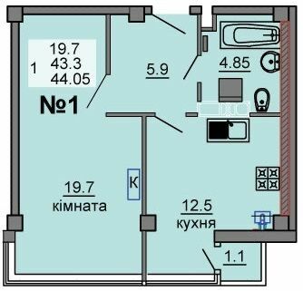 1-комнатная 44.05 м² в ЖК River House от 17 500 грн/м², Луцк