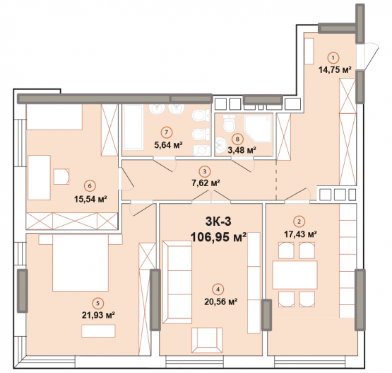 3-комнатная 106.88 м² в ЖК Edelweiss House от 53 192 грн/м², Киев