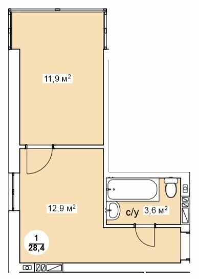 1-комнатная 28.4 м² в ЖК Новая Дания от 22 500 грн/м², с. Софиевская Борщаговка