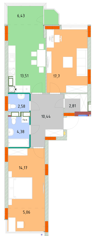2-комнатная 77.07 м² в ЖК На Прорезной от 24 300 грн/м², пгт Гостомель
