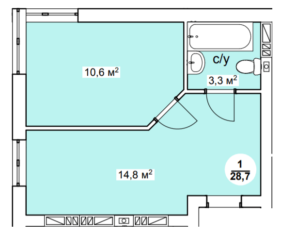 1-комнатная 28.7 м² в ЖК Новая Дания от 22 500 грн/м², с. Софиевская Борщаговка